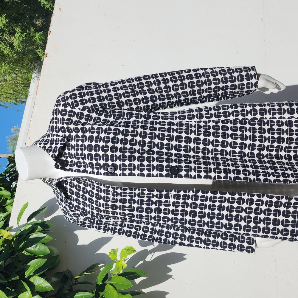 NINE WEST Black White Topper Long Jacket XS Peacoat Driving Coat Retro Mod Vibe - Picture 13 of 16